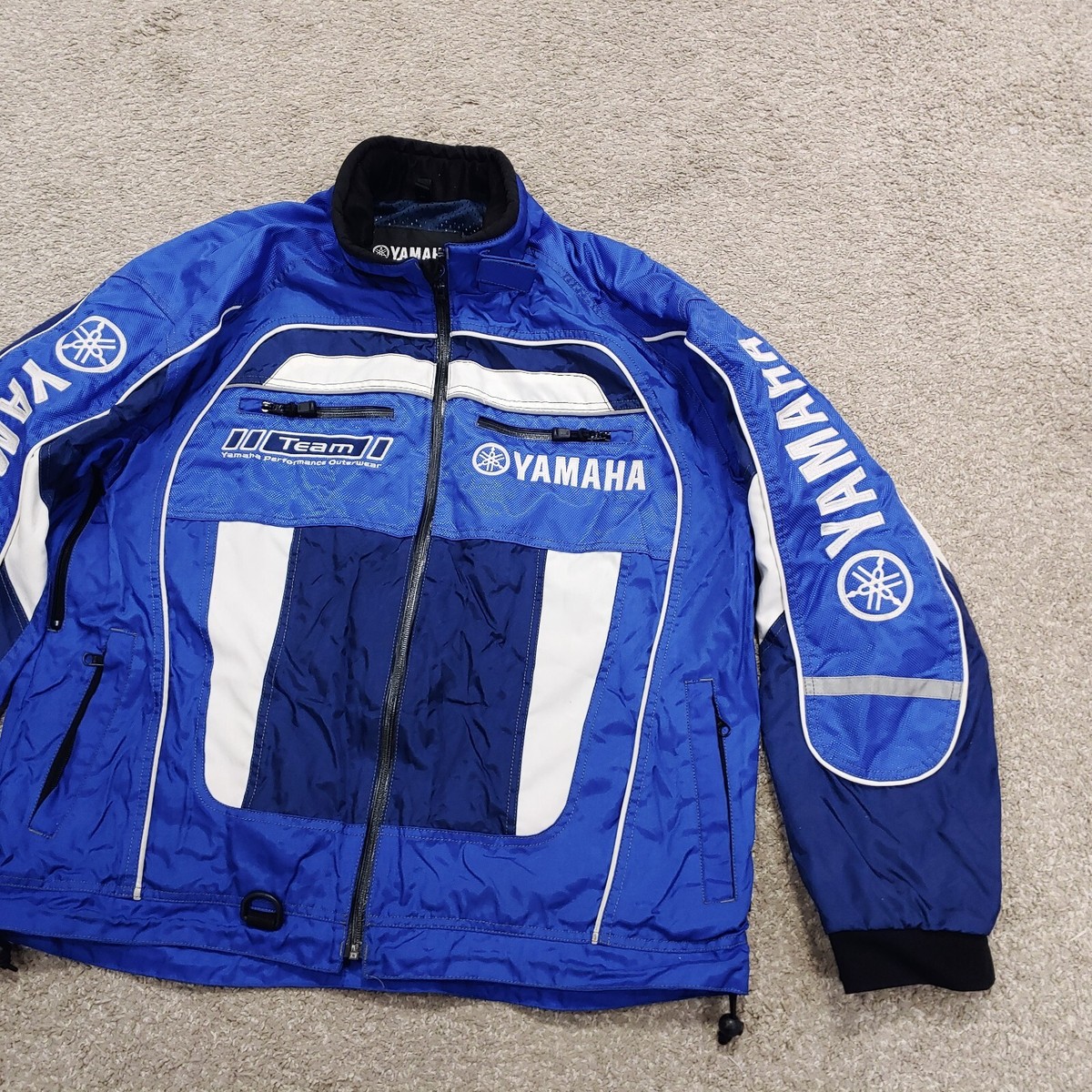 Vintage Yamaha Team Race Zip Jacket Blue Mens Size L Motorcycle