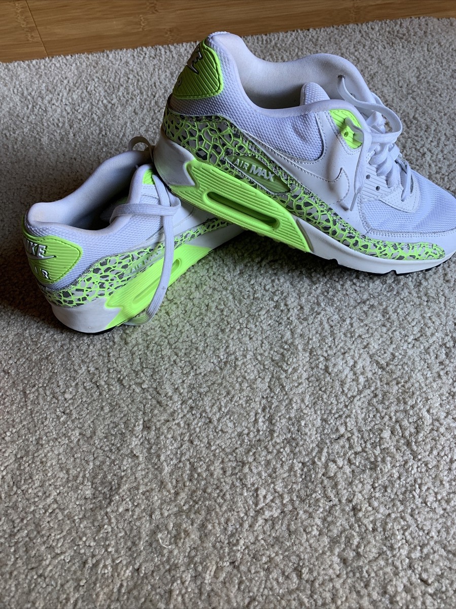 Women's Nike Air Max 90 PREM 443817 103 White Neon Green Shoes Sz