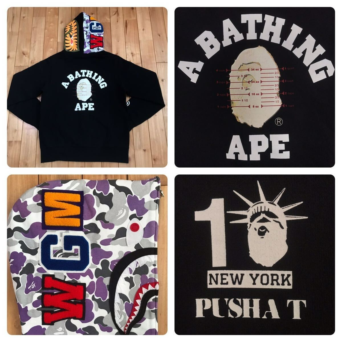 BAPE New York 10th Anniversary Shark full zip hoodie PUSHA T Black