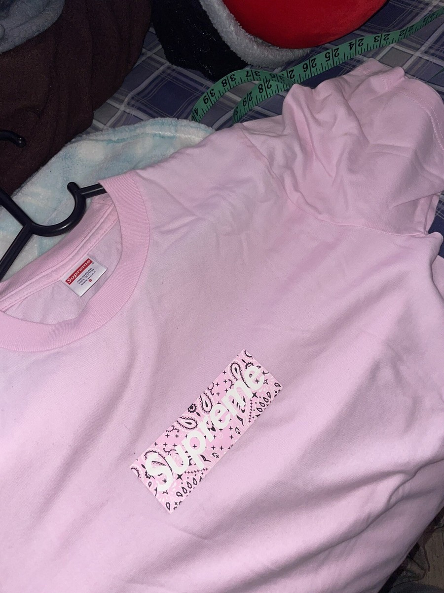 Supreme Bandana Box Logo T Shirt Light Pink FW 19 Size Small 100