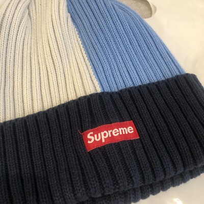 Supreme Overdyed Split Beanie Hat White Blue Navy (SS20) NWT Rare