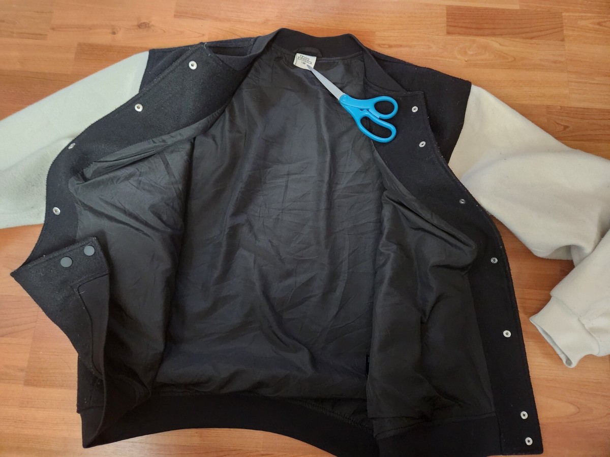 🚨🔥Vintage 90s No Fear Wool Bomber Varsity Jacket Large Black EUC