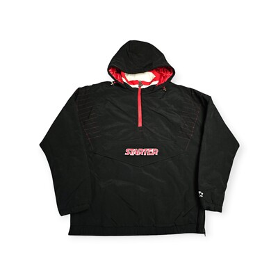 NEW Starter Jacket Pullover Half Zip Black/Red Coat Men's Size L