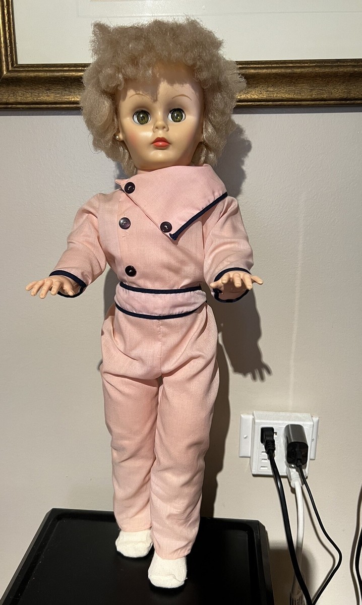 1950'S-1960's Vintage 22” HARD PLASTIC WALKING DOLL Vinyl Head