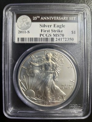 2011-S BURNISHED SILVER EAGLE PCGS MS70 FIRST STRIKE 25TH