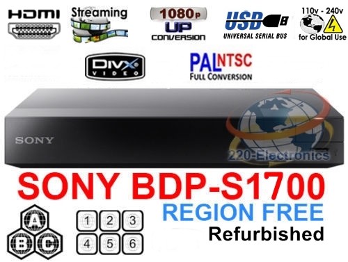 SONY BDP-S1700 Refurbished REGION FREE BLU-RAY DVD PLAYER ZONE