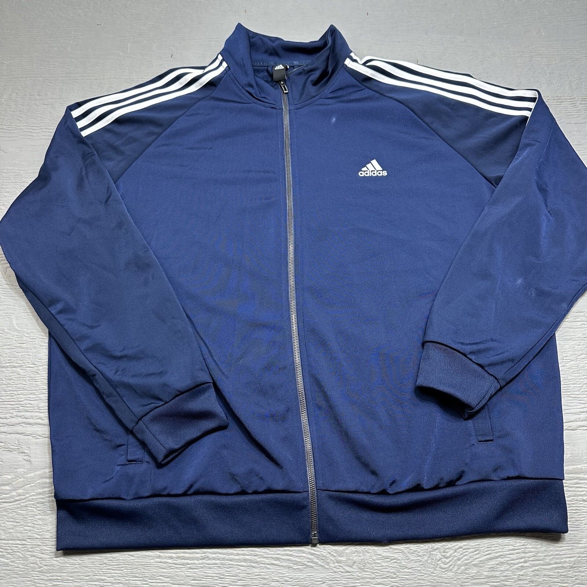 Adidas Track Jacket Mens 2XL Blue White Full Zip Athletic Casual