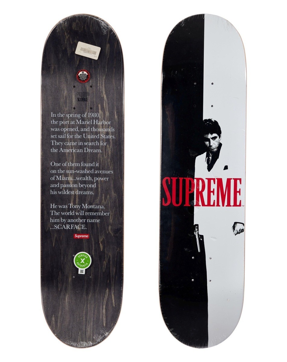 Supreme Scarface Split Skateboard Art Deck by Supreme Black White