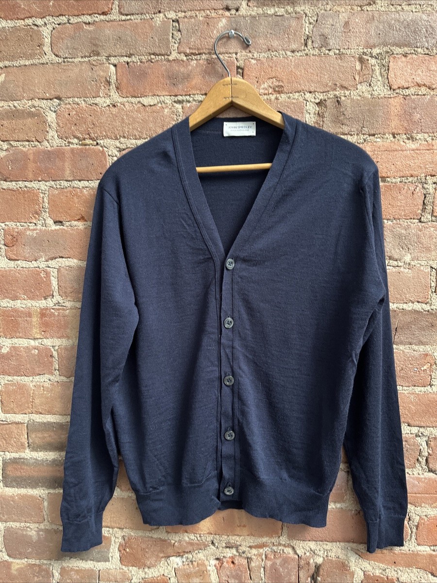 John Smedley Mens Cardigan Sweater, Sz Small, Navy Blue New