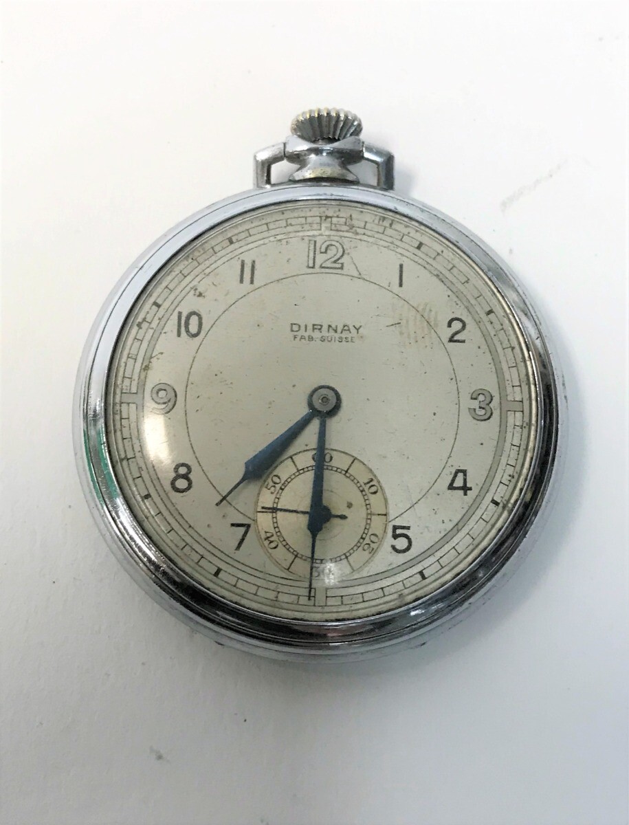 RARE VINTAGE 1940s DIRNAY SWISS MADE NICKEL CHROME POCKET WATCH | eBay