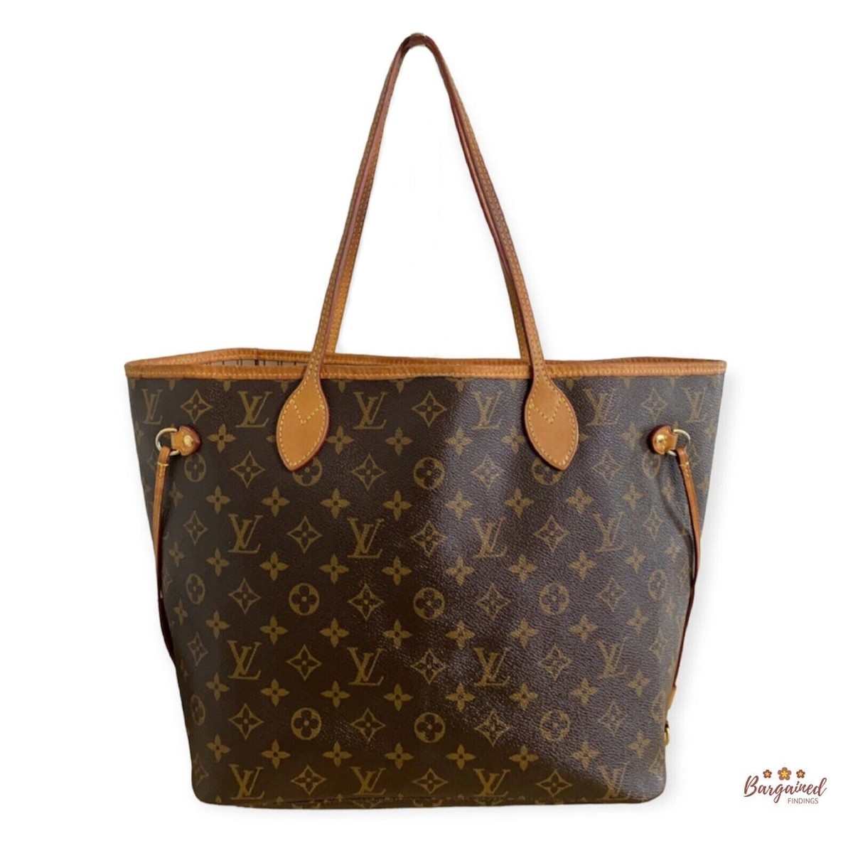 Authentic LOUIS VUITTON Brown Monogram Canvas Leather Neverfull MM
