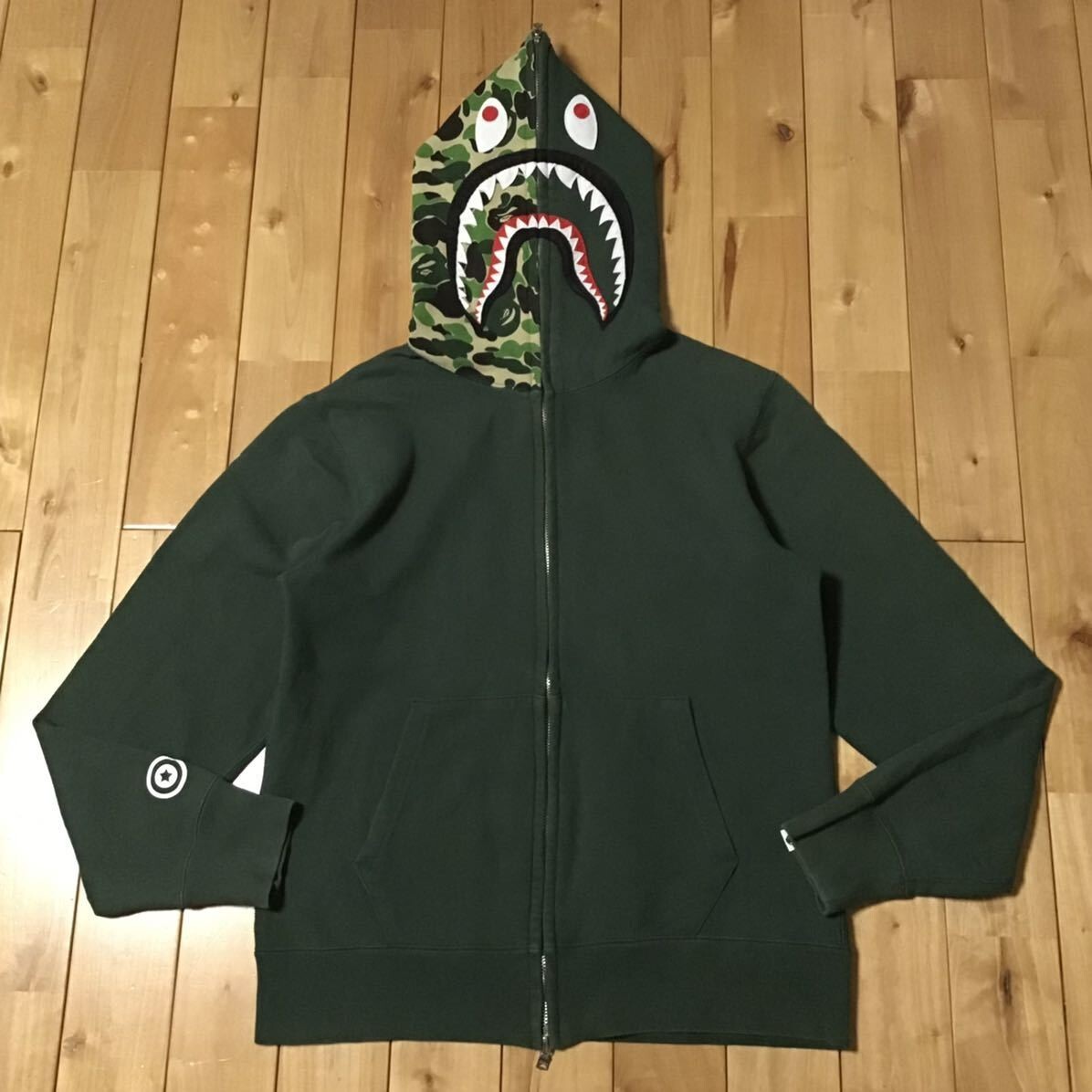 BAPE ABC camo green × DARK green shark full zip hoodie A Bathing