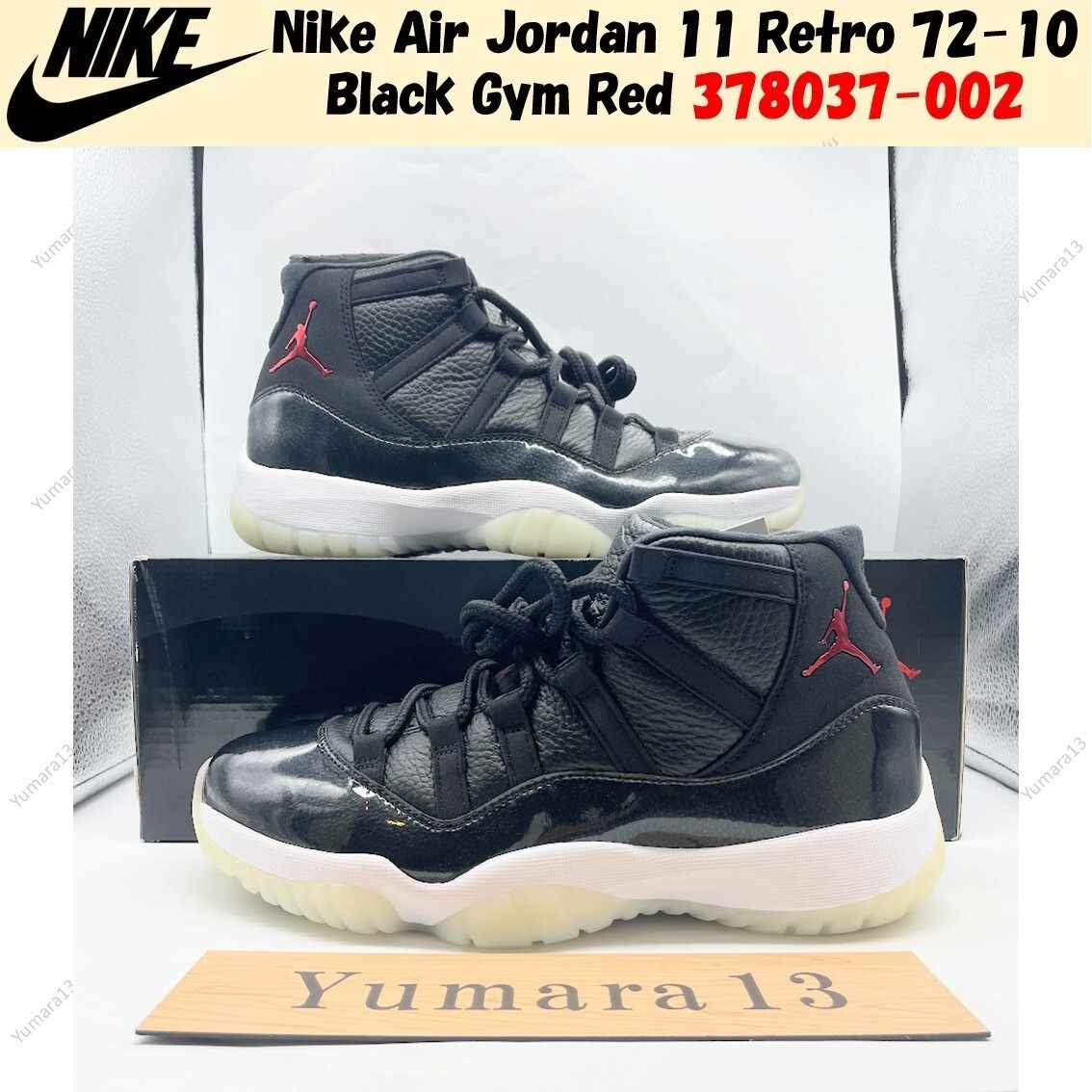 Nike Air Jordan 11 Retro 72-10 Black Gym Red 378037-002 Men's Size