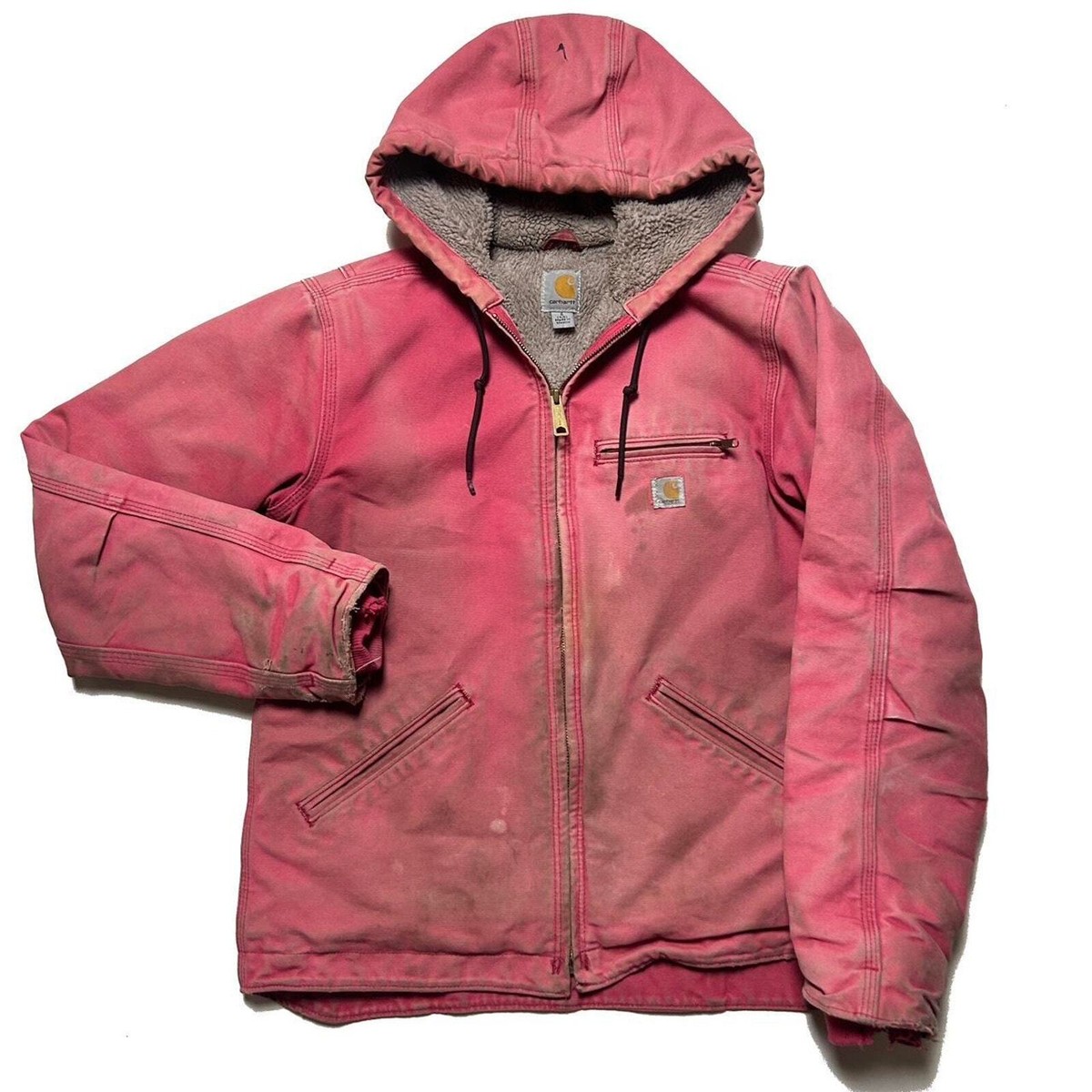 Carhartt WJ141 RARE Pink Canvas Fleece Hooded Chore Coat Barn