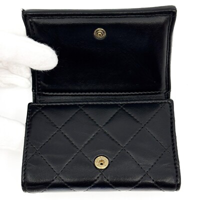 CHANEL Matelasse CoCo Mark Trifold Compact Wallet Black Lambskin