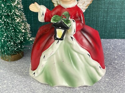 Vintage Napco Christmas Angel Planter Holding Lantern Figurine 5 1