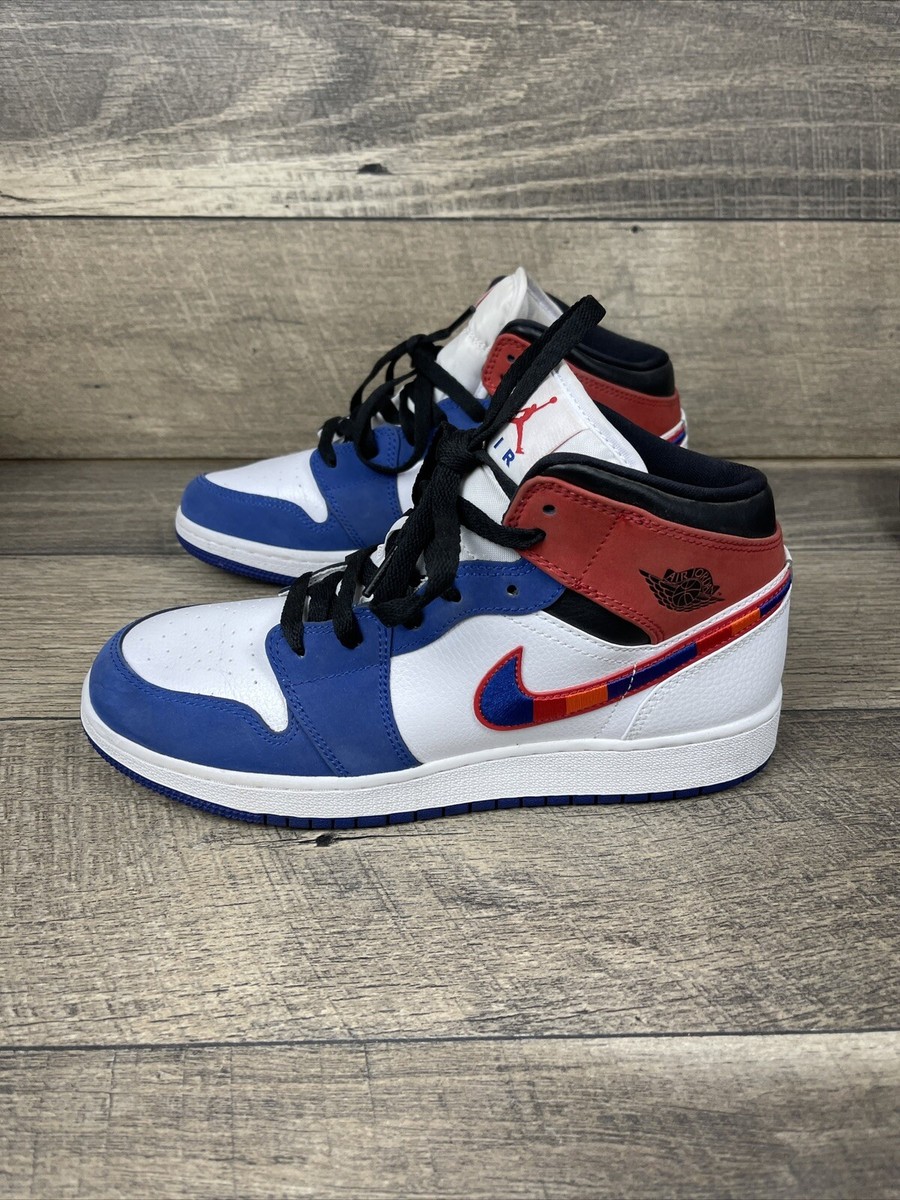 Air Jordan 1 Mid Rush Blue University Red Multicolor Swoosh Mens