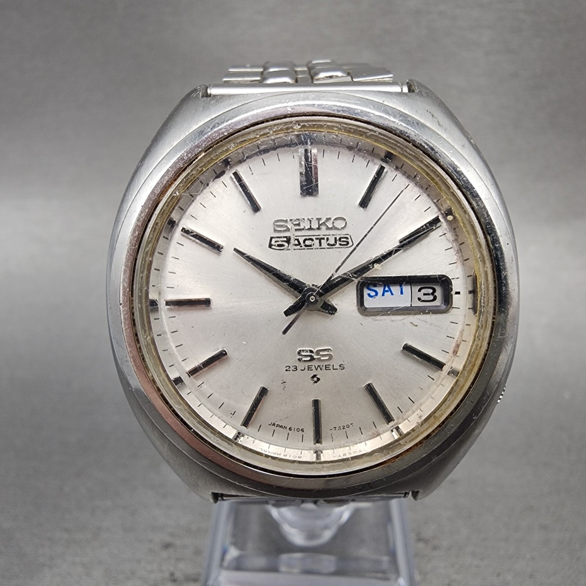 Seiko 5 Actus SS Watch Men 38mm Silver Dial Silver Tone Daydate