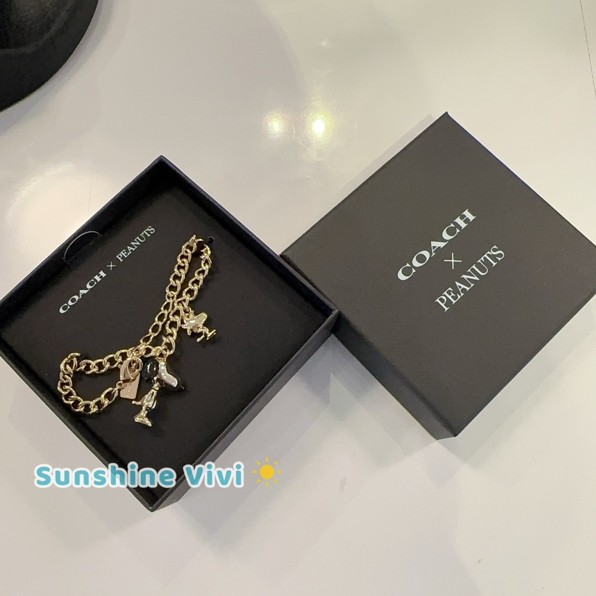 NWT COACH x PEANUTS Snoopy and Woodstock Charm Bracelet CCA50 Gold