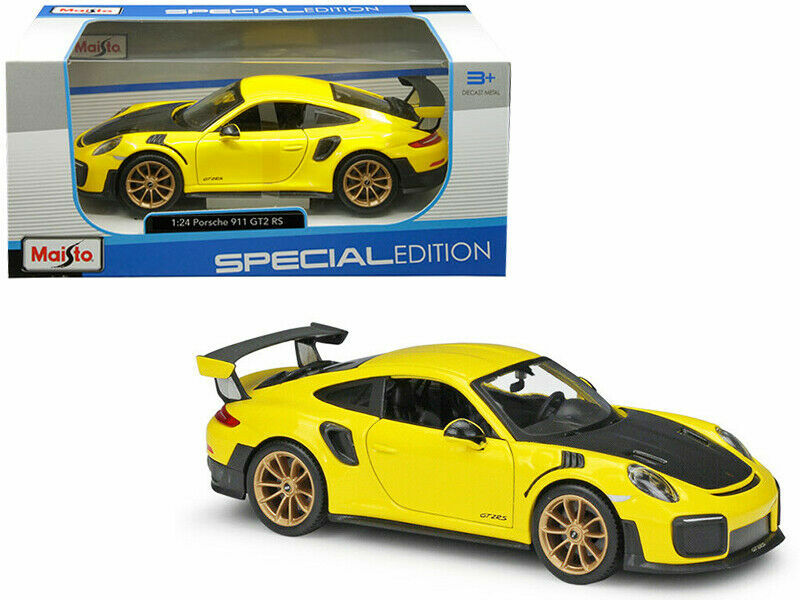 1/24 Porsche 911 GT2 RS W/Carbon Hood Yellow Diecast Model Car by