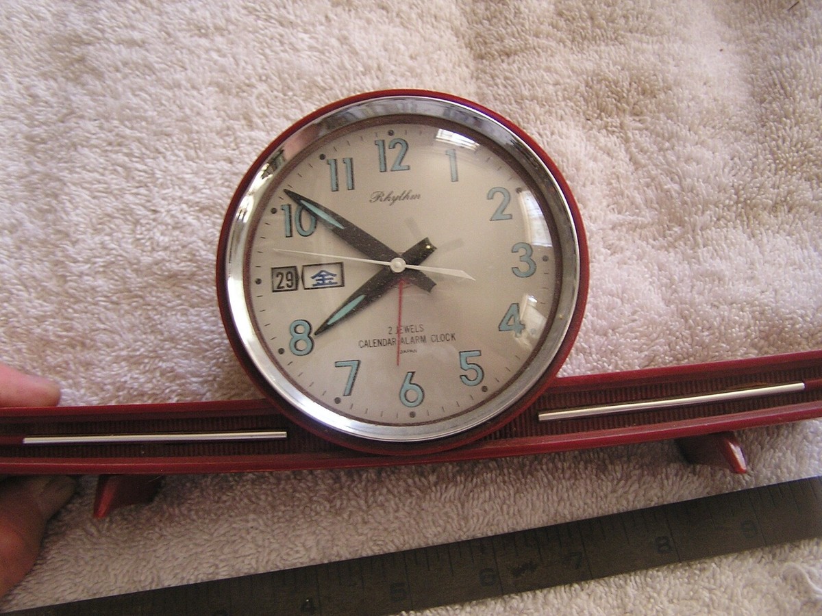 Vintage Rhythm Calendar Alarm Clock 2 Jewels Japan | eBay
