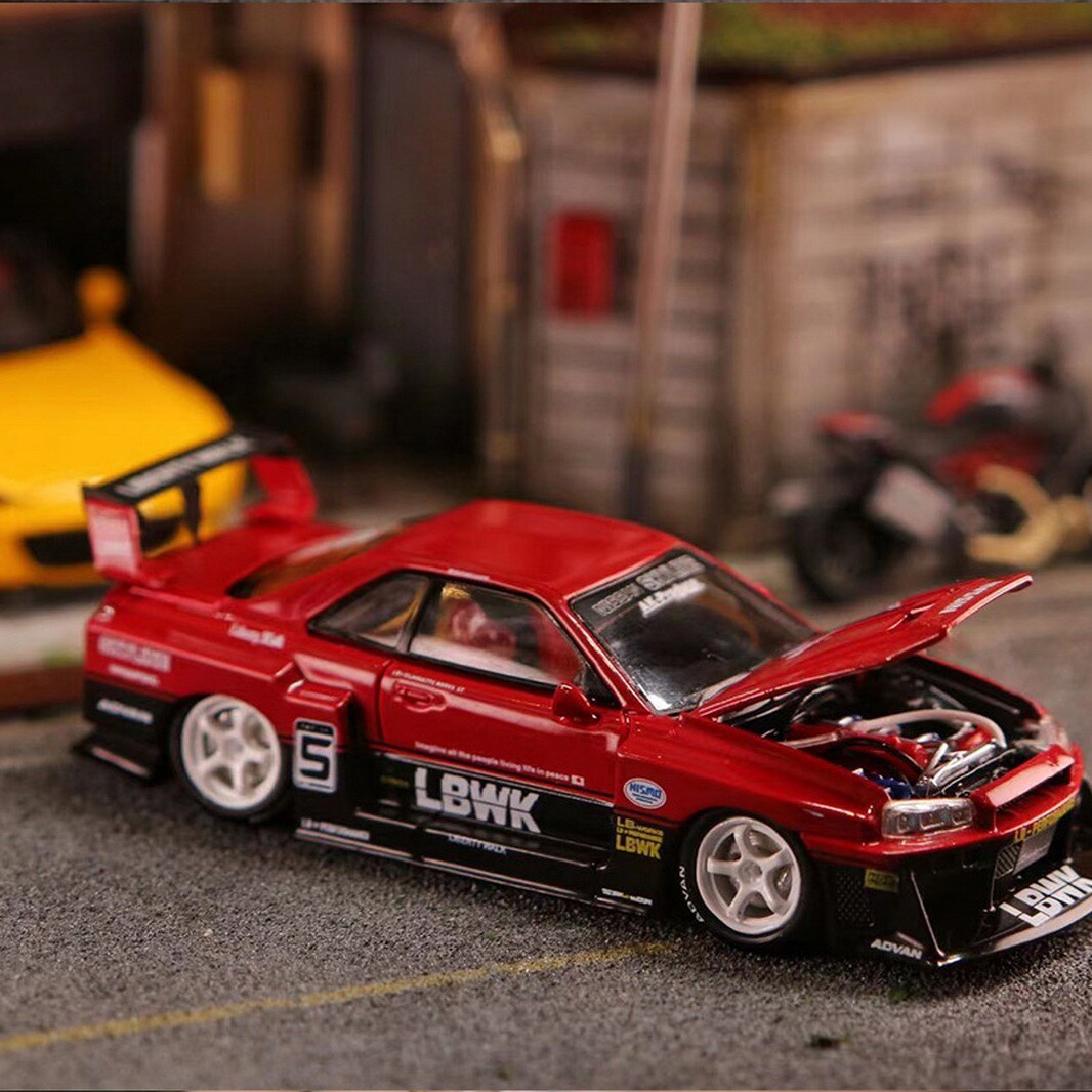 Street Weapon 1/64 Scale NISSAN GT-R ER34 #5 LBWK Red Diecast Car