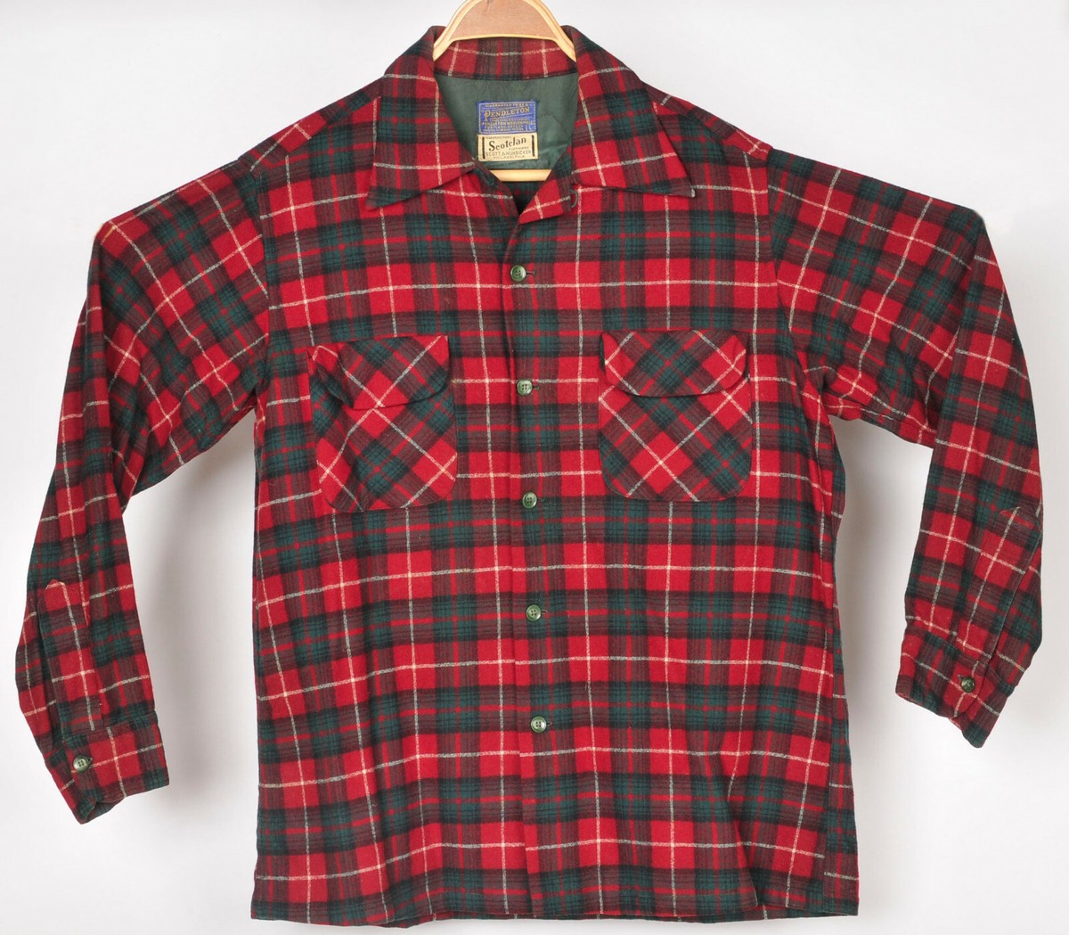 Vintage 60s Pendleton Board Shirt Mens L Red Green Plaid Wool Loop