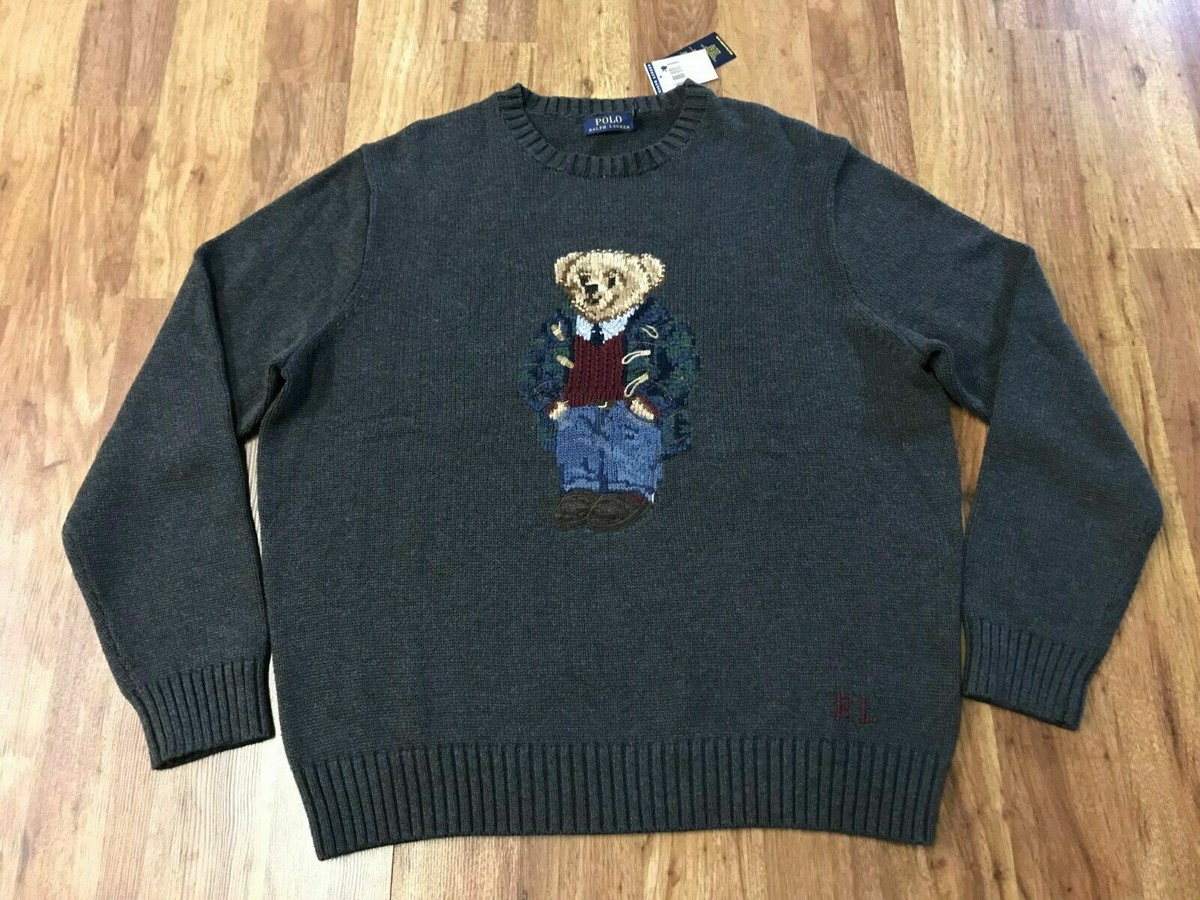 POLO RALPH LAUREN TOGGLE BEAR SWEATER GRAY KNIT 2019 LARGE OG