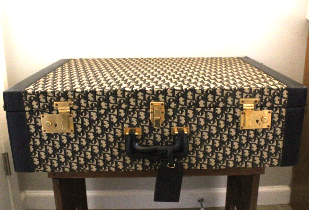 Vintage Christian Dior Monogram Black Leather Trim Hard Case