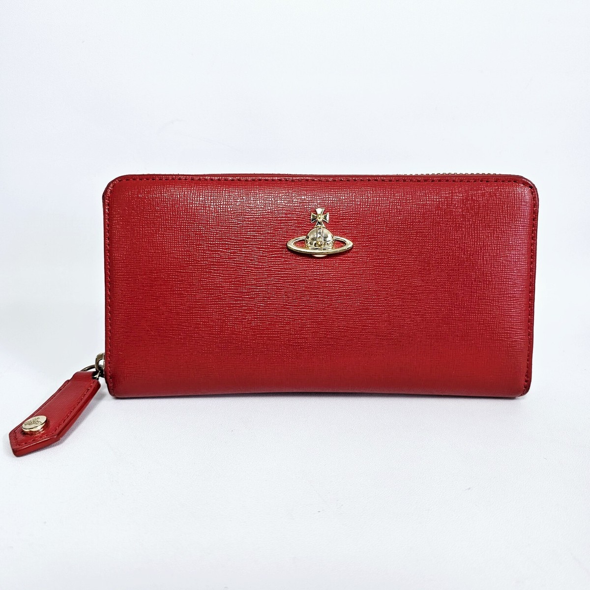 Vivienne Westwood Womens Orb Red Leather Zip Around Long Wallet