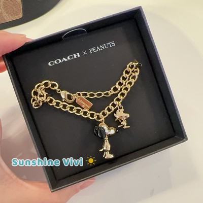 NWT COACH x PEANUTS Snoopy and Woodstock Charm Bracelet CCA50 Gold