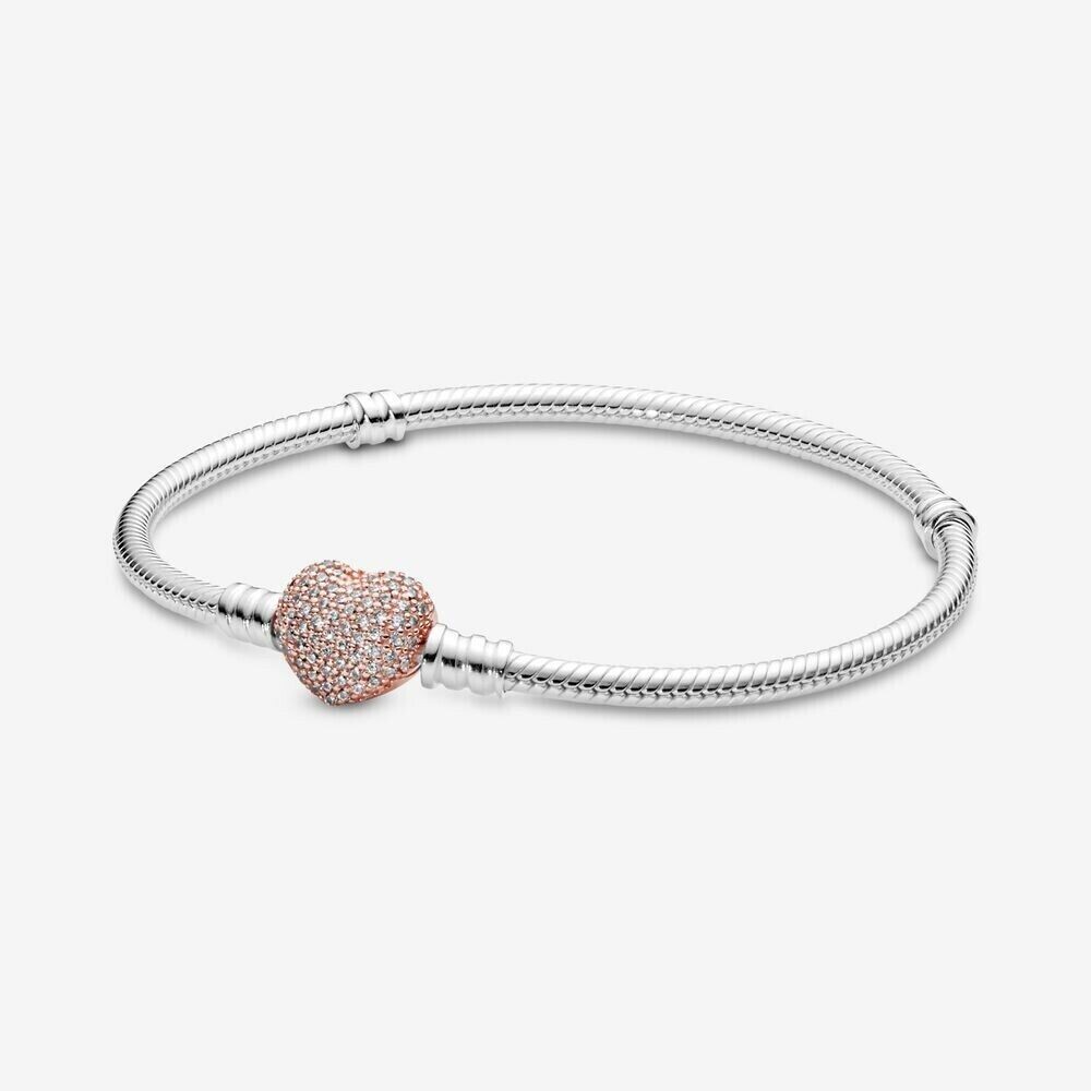 Pandora Moments Pavé CZ Heart Clasp Snake Chain Bracelet 586292CZ