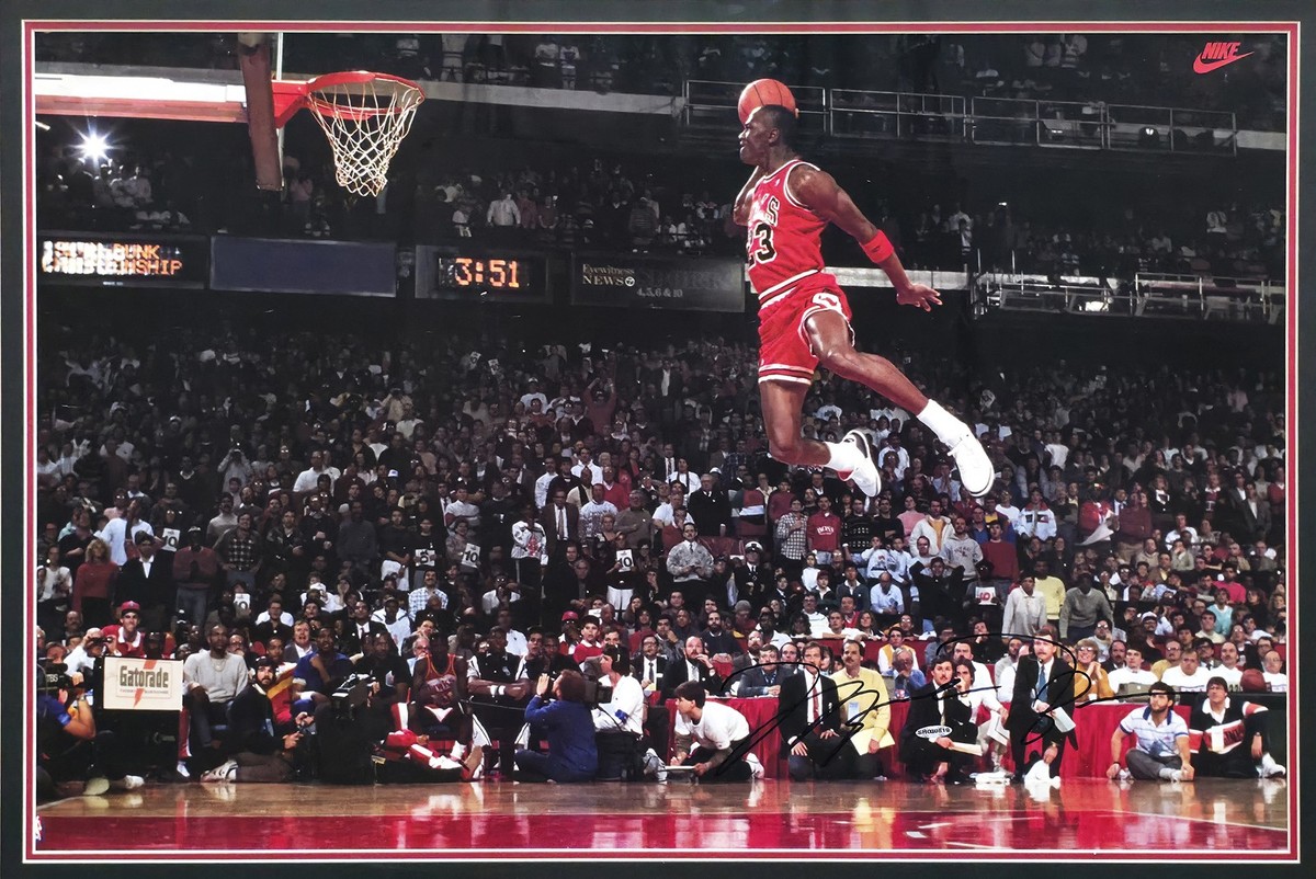 Michael Jordan Signed Framed Nike Slam Dunk Contest 32x43 Poster