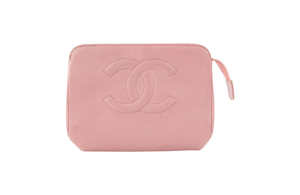 Chanel Pink Caviar Leather Cosmetic Pouch Toiletry Bag 18C712 | eBay
