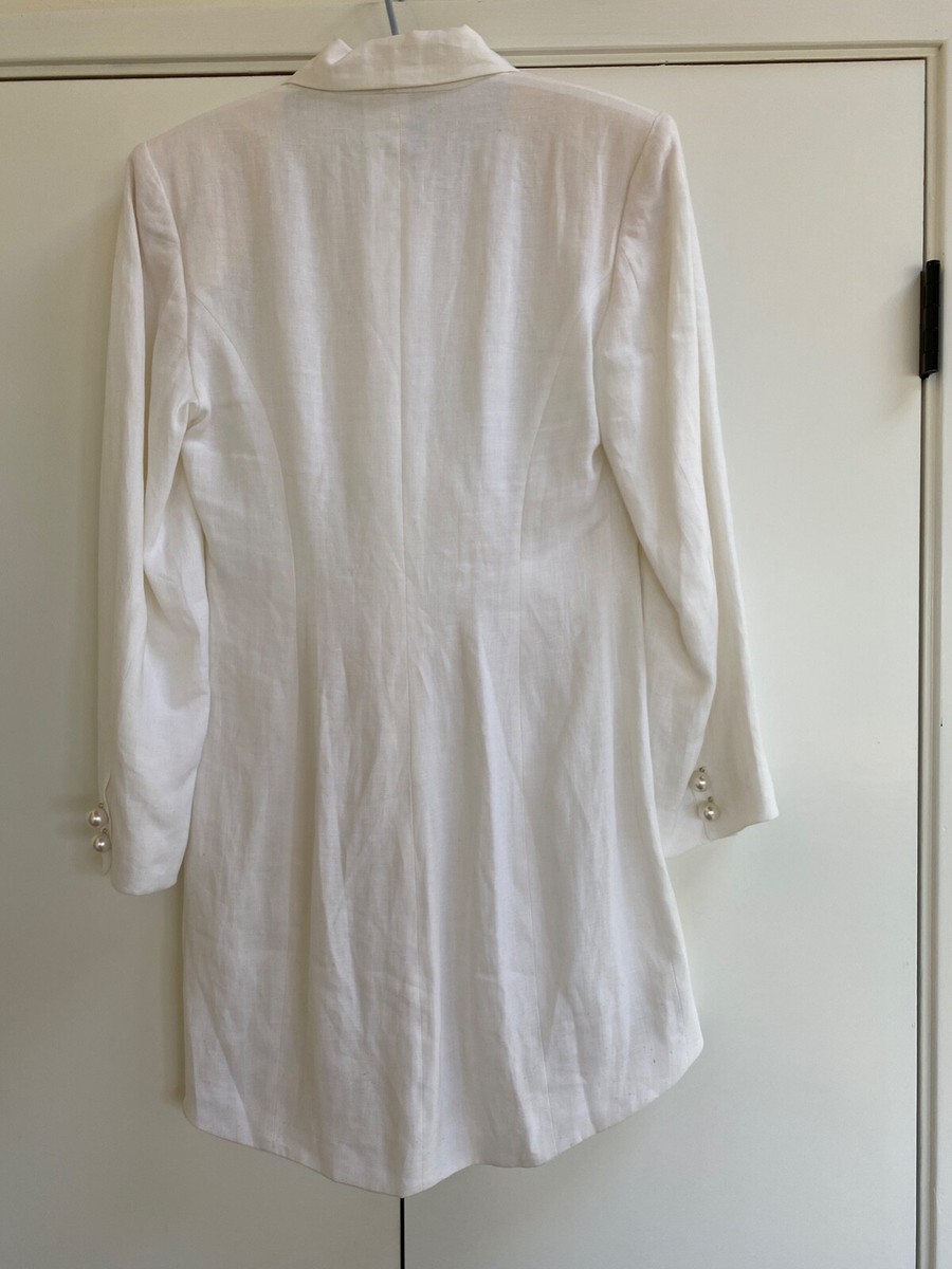 CLAUDE BARTHELEMY Paris White Linen Tuxedo Jacket Suit, Skirt F38