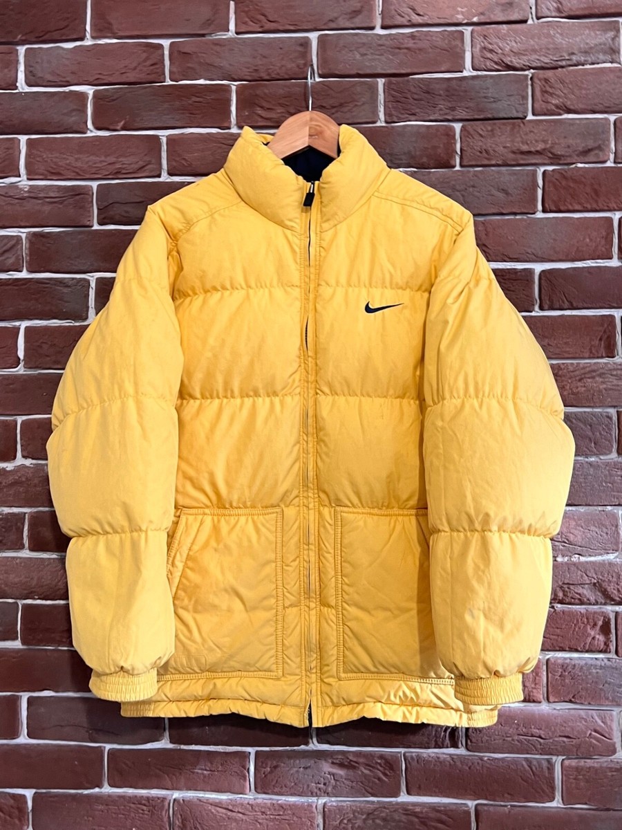 Rare Vintage 90s Nike Puffer Jacket Yellow Hype Streetwear M | eBay