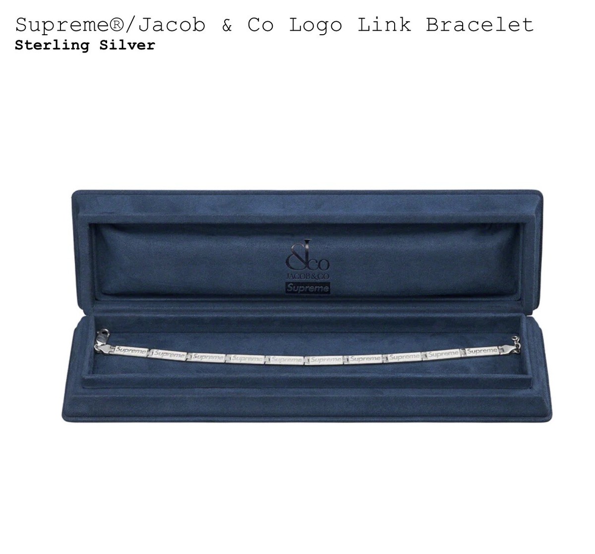NWT Supreme x Jacob & Co Sterling Silver Bracelet L/ XL *in hand