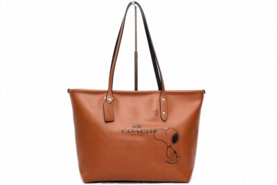 COACH x Peanuts Snoopy Leather Tote Saddle Brown Shoulder Bag