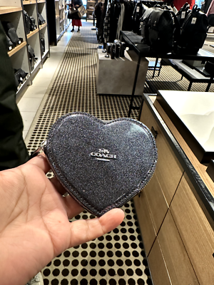 NWT COACH HEART GUNMETAL SPARKLE GLITTER ZIP POUCH CQ143 | eBay