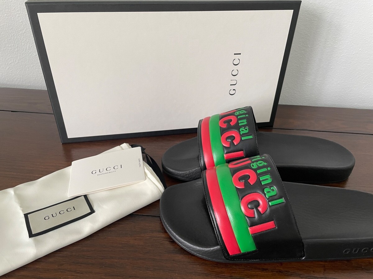 Gucci Mens 632183 Black Rubber “Original Gucci” Slides Sandals