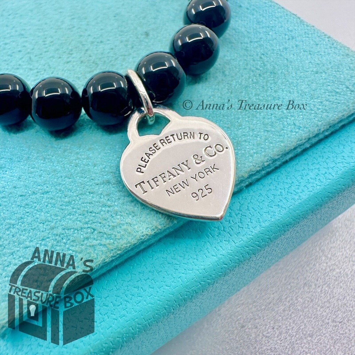 Tiffany & Co. 925 Silver RTT Heart Tag 8mm Black Onyx 7.75