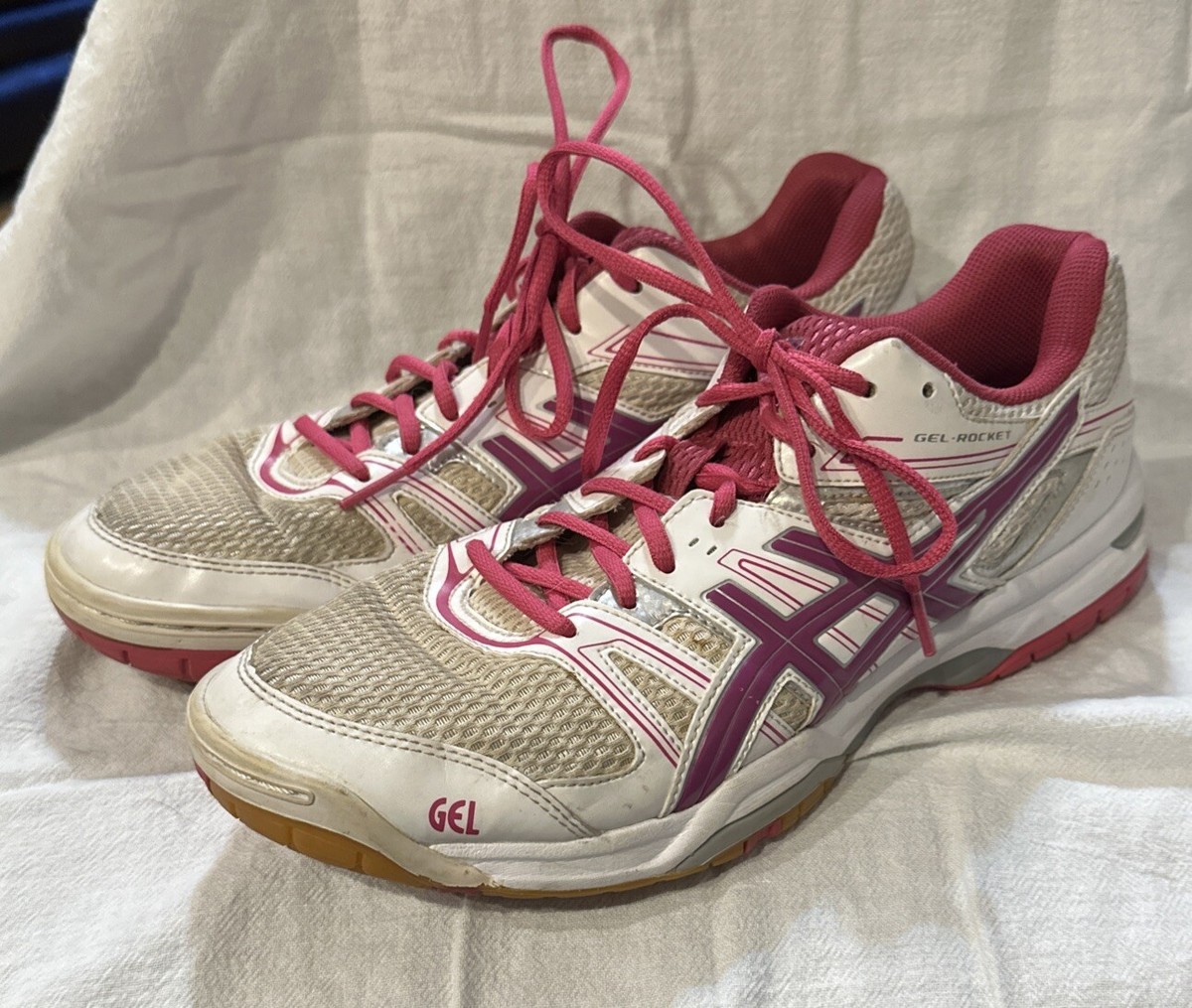 Asics Gel Rocket Size 11 B455N White Pink Volleyball Shoes EU 43.5