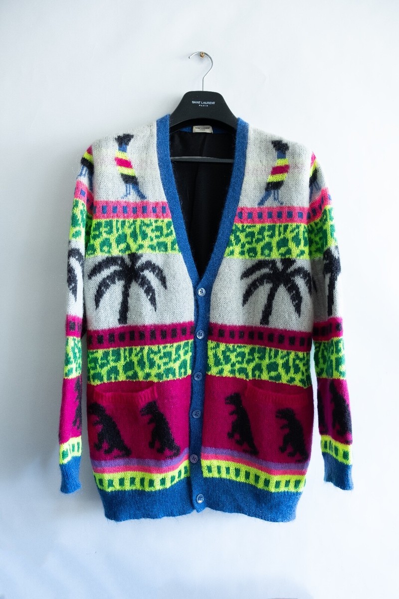 Saint Laurent Dino Cardigan SS16 Surf Sound Dinosaur Mohair Hedi