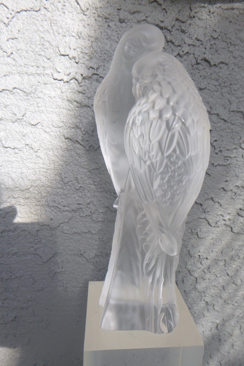 Lalique Crystal Eternal Love Two Parakeets Birds Sculpture Deux