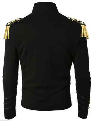 Men Handmade Black Embroidery Black Military Napoleon Hook Jacket