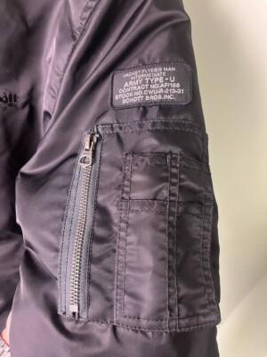Schott NYC Army Type-U Black Flyers Full Zip Quilted Bomber Jacket