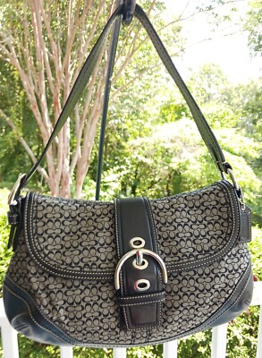 Coach F10926 Vintage Soho Black Leather & Signature C Canvas