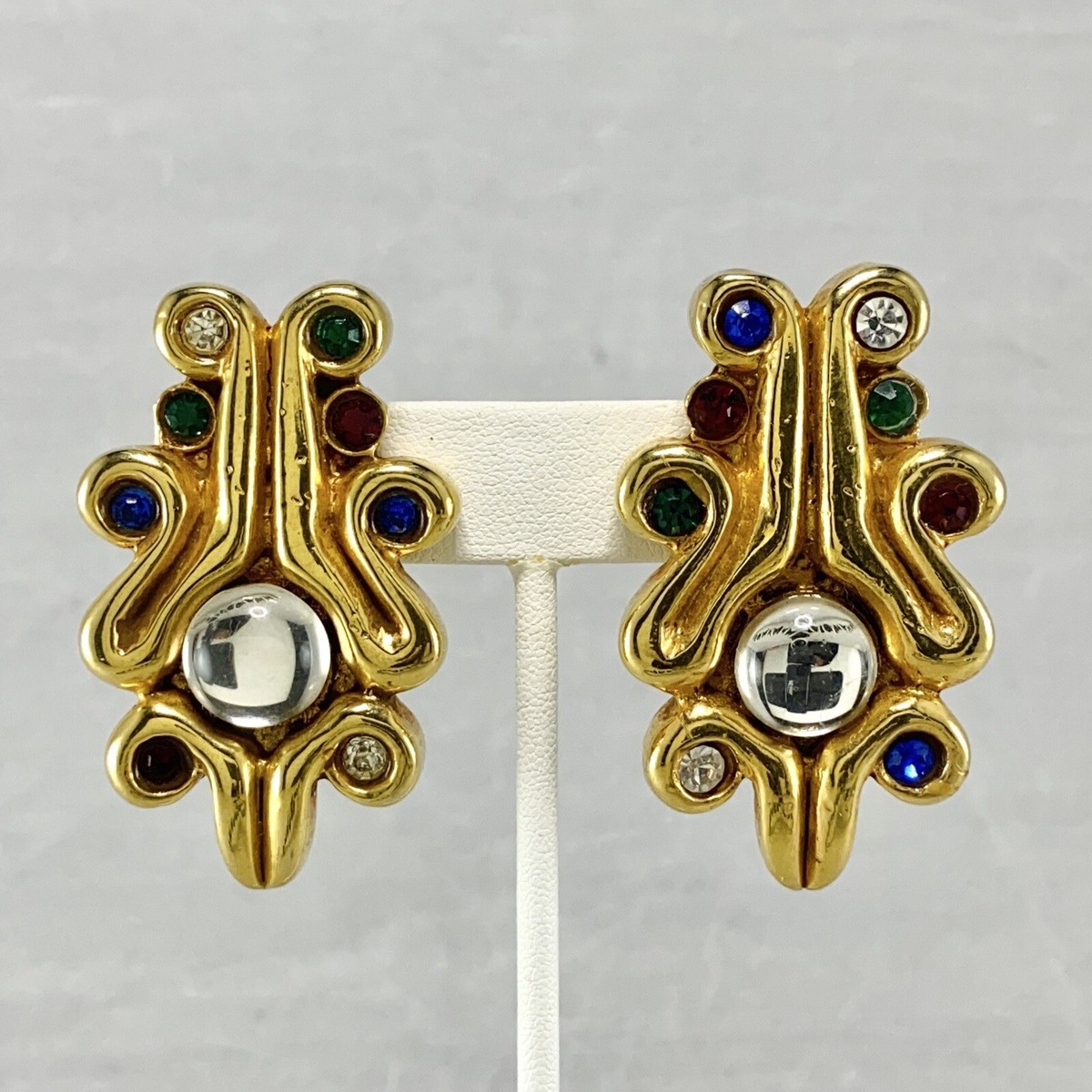 Vintage Alexis Lahellec Paris Goldtone & Multicolor Rhinestones