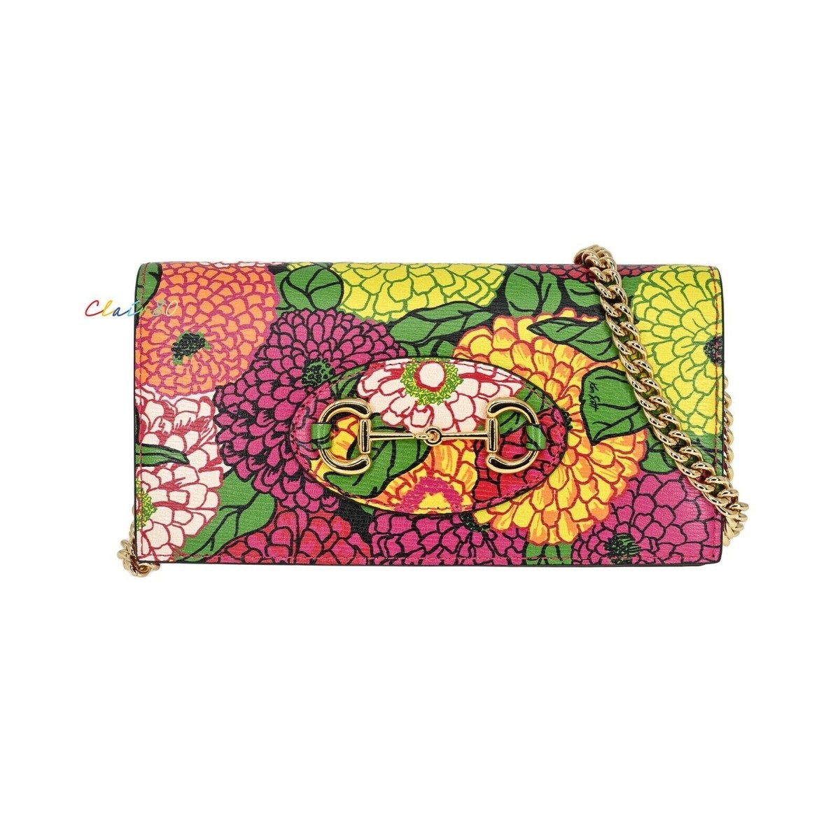 Gucci x Ken Scott Horsebit 1955 Wallet Leather Floral Gold Pink