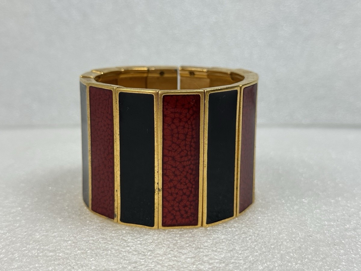 Vintage Yves Saint Laurent YSL Black and Red Enamel Gold Tone